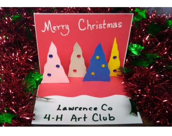 Example of Christmas Cards the Art Club made for nursing home.